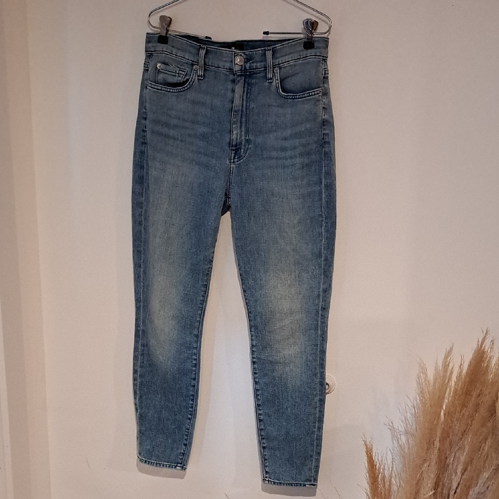 The High Waist Ankle Skinny 7 For All Mankind Light Blue Ankle Jeans SZ29 B102